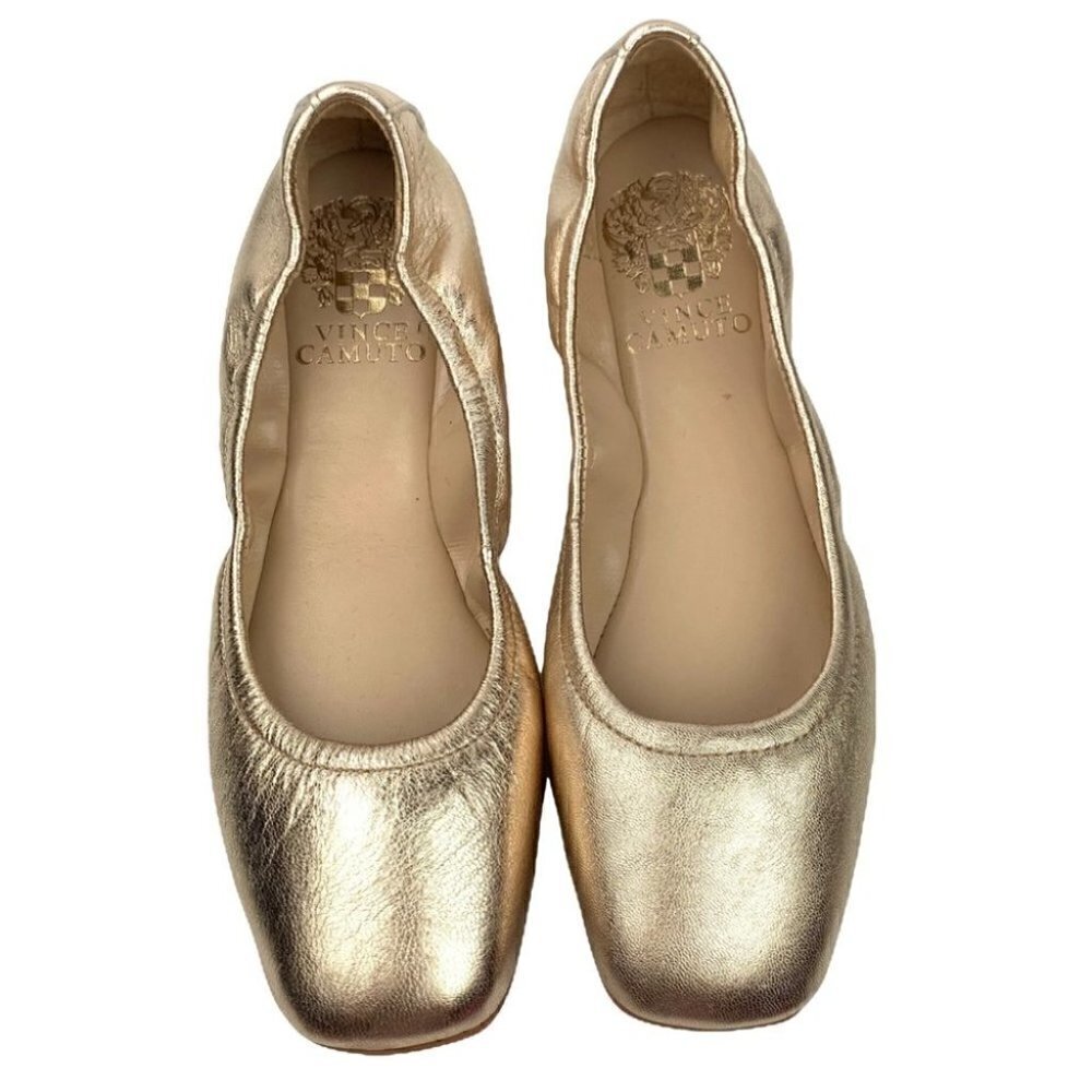 New Vince Camuto ballet flats Brindin sz 6.5 Egyptian gold leather square toe - Picture 2 of 13